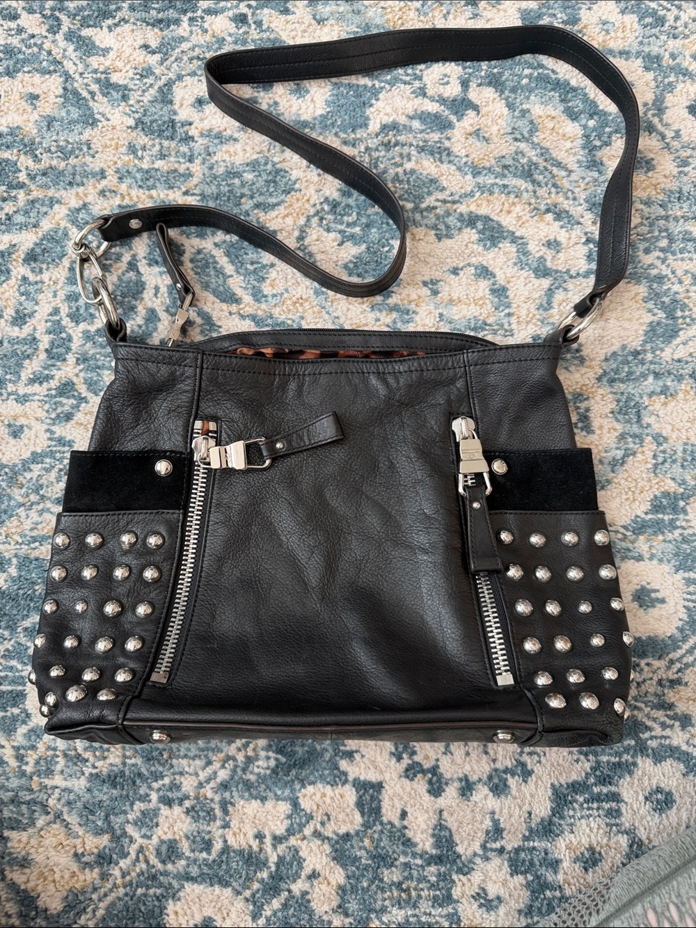 b. makowsky Black Studded Leather Shoulder Bag